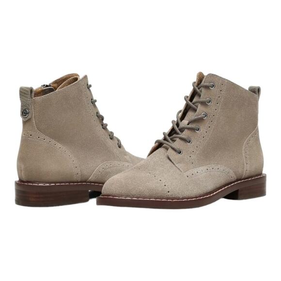NYDJ Women's Eileenspcs EILEEN Taupe Suede Lace Up Boot Women's Size 8.5 NEW!‎ - Picture 1 of 11